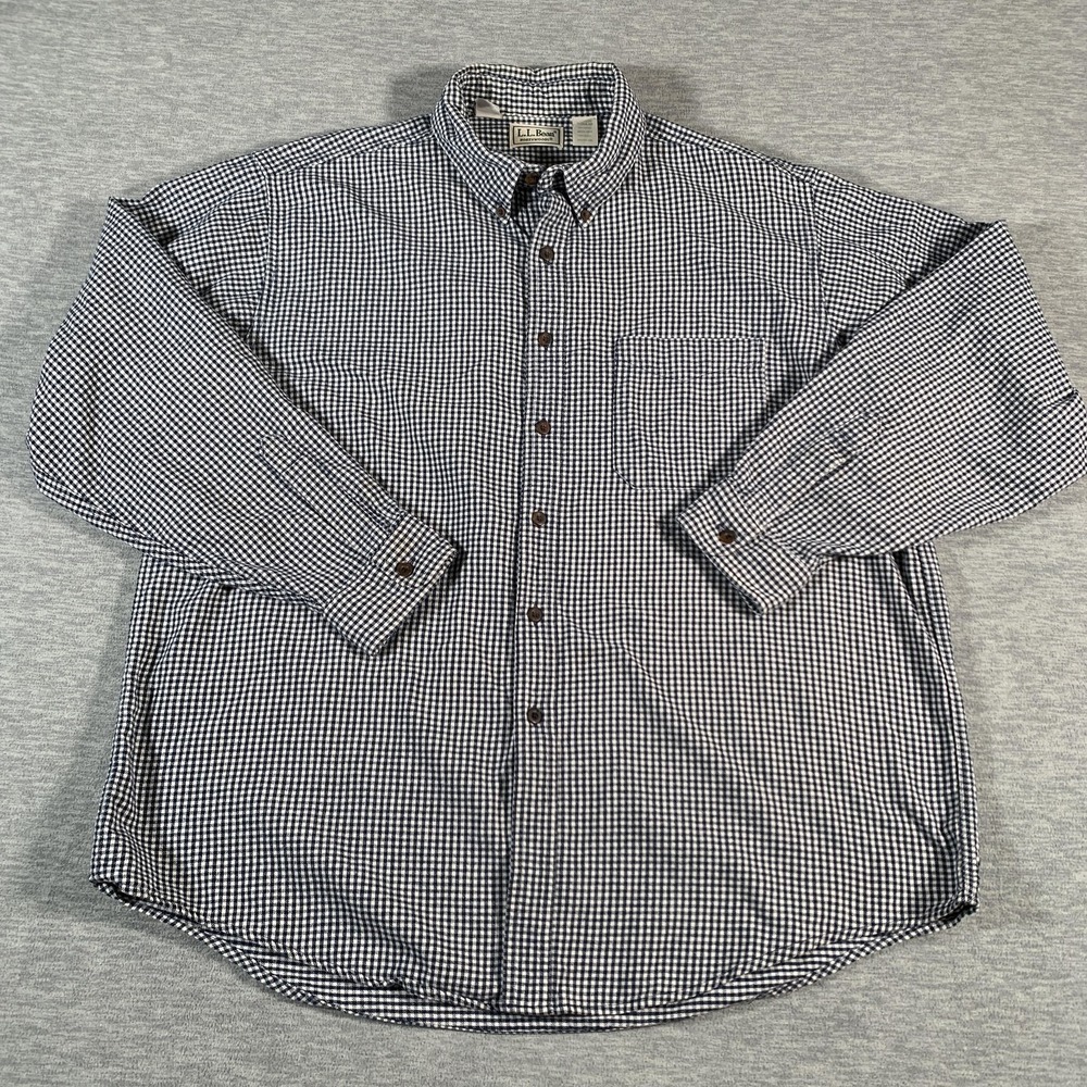 LL Bean Northwoods Shirt Mens XL Blue White Check Button Down Flannel USA